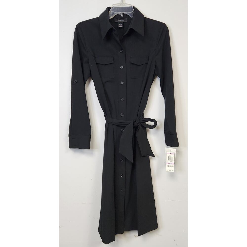 NWT STYLE & CO Petite Womens Black Long Sleeve Dress-Size 6P